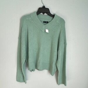 Gap Knit Pullover Sweater Ribbed Trim Mint Green V-Neck Women's Small Cropped